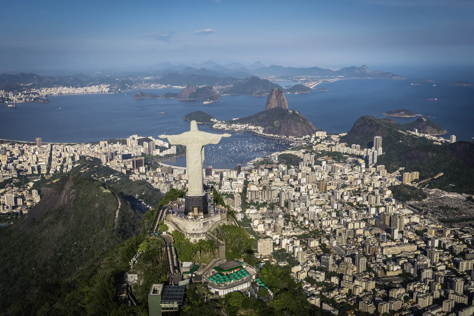 Christ the Redeemer above Botafogo Bay and Sugarloaf Mountain, Rio de Janeiro
