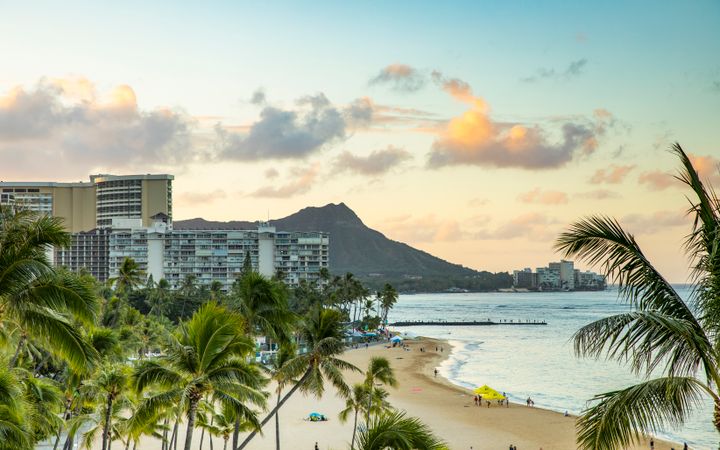 Waikiki Beach and Diamond Head at sunset