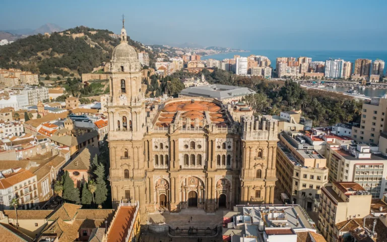 Aerial view of Málaga Cathedral and the city, Spain