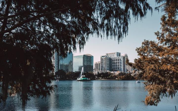 Downtown Orlando skyline at Lake Eola