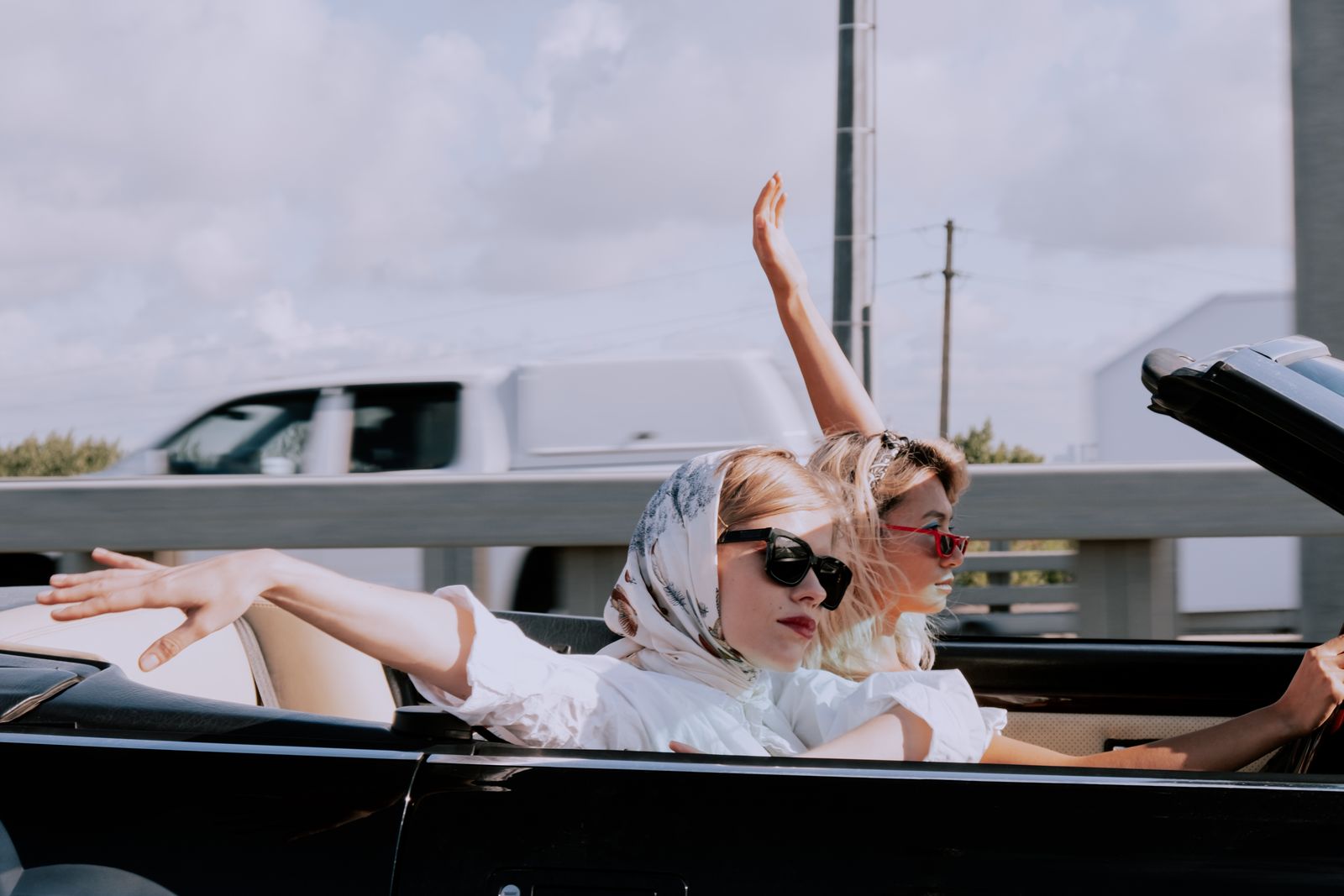 Convertible car on the open road