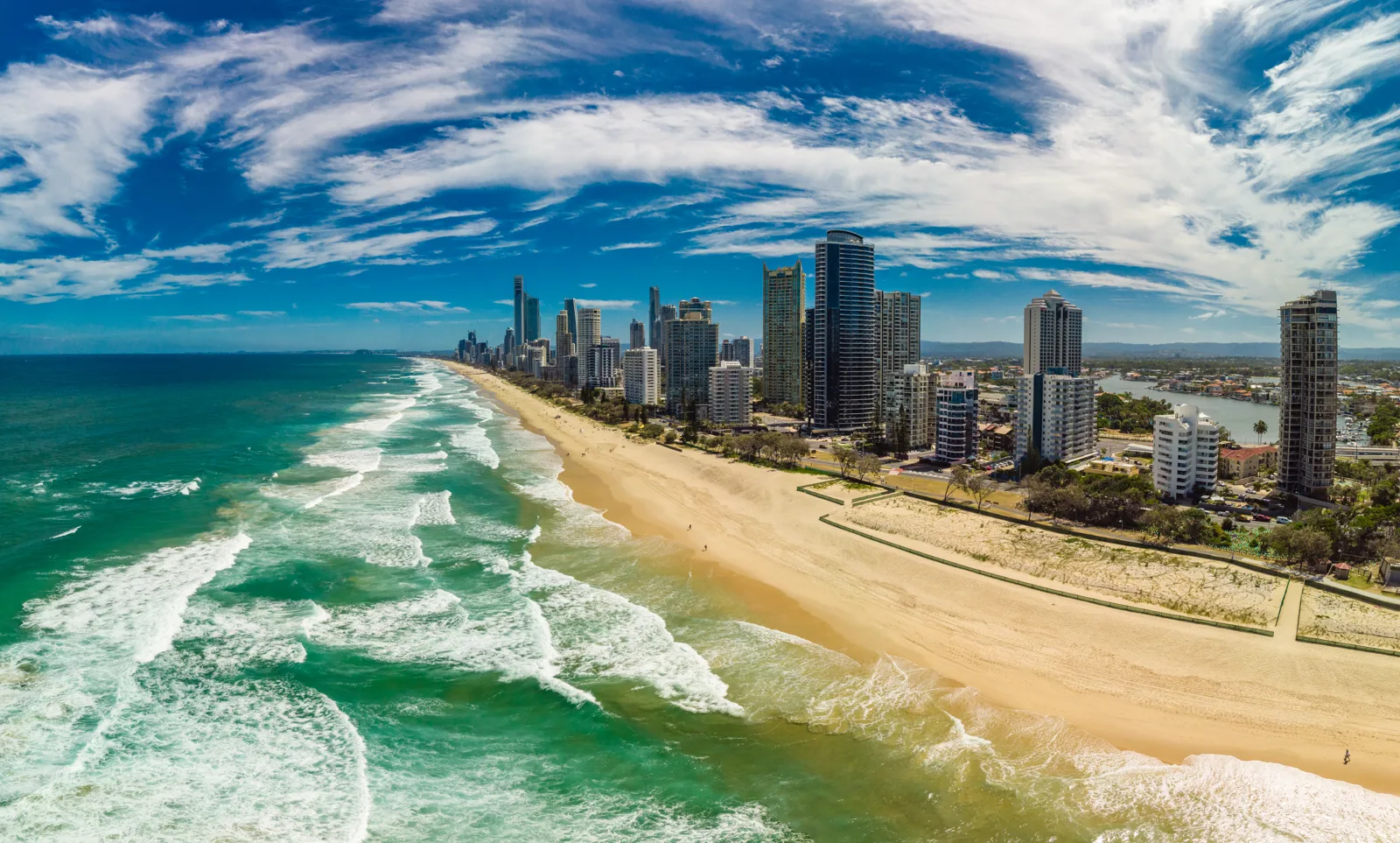 Surfers Paradise, Gold Coast Aerial view of Surfers Paradise beach and skyline on the Gold Coast